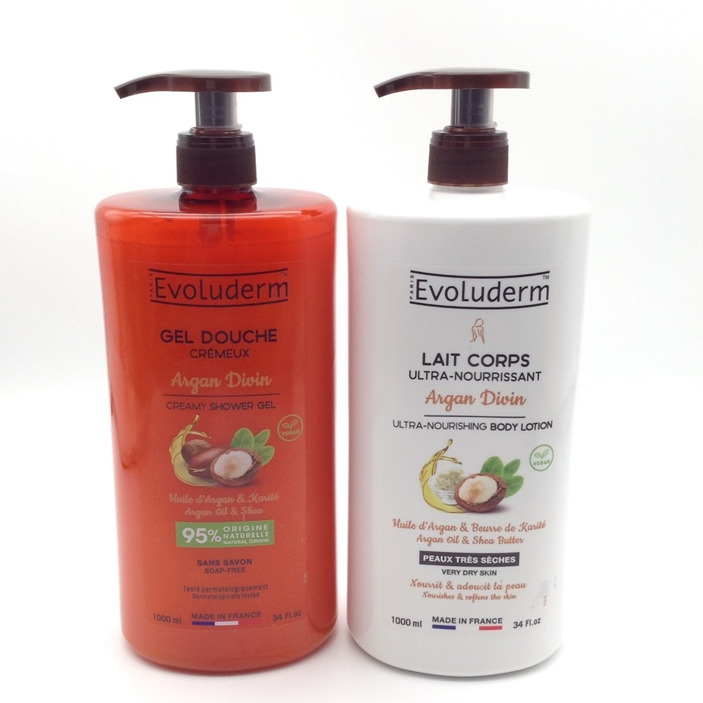 Evoluderm Argan Divin Creamy Shower Gel and Ultra-Nourishing Body Lotion Set